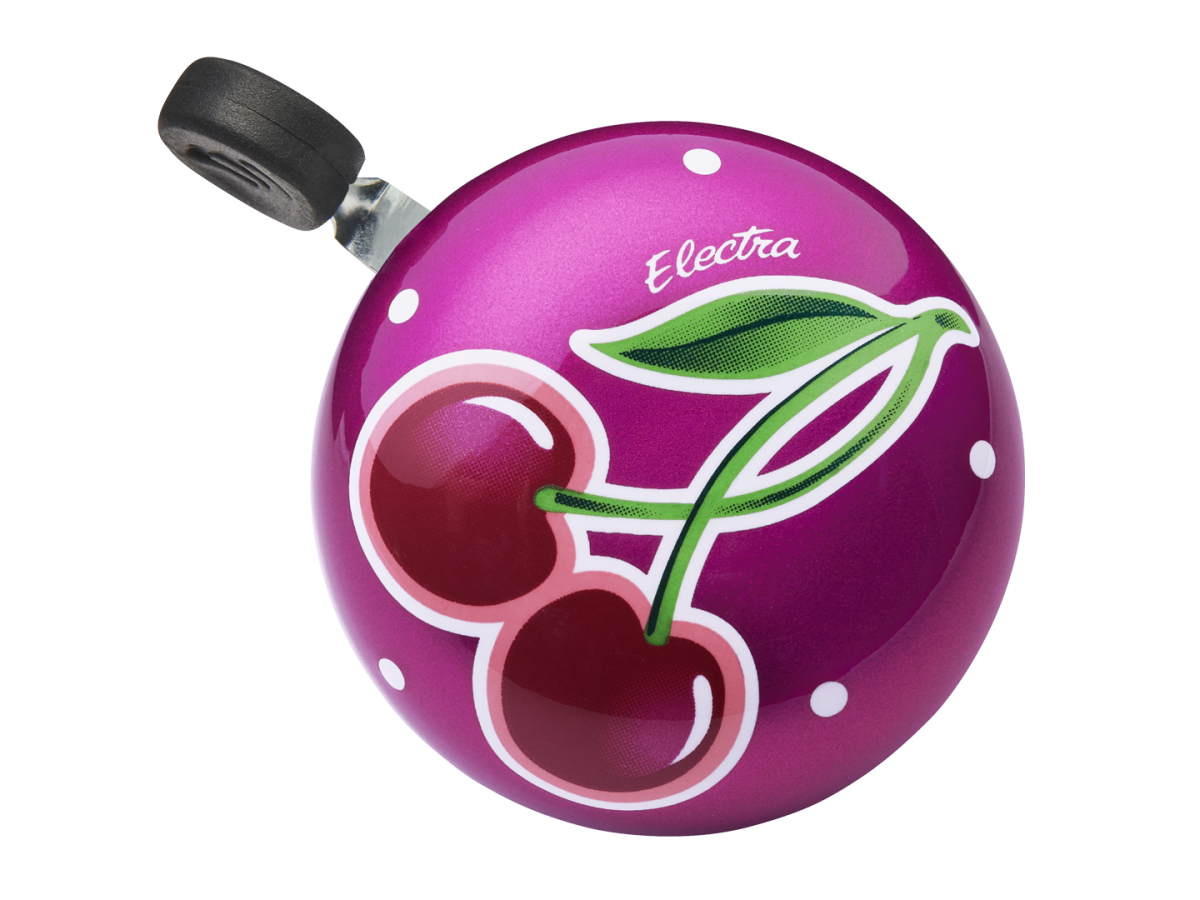 Electra bicycle bell in purple Cherie pattern with cherry design and polka dots