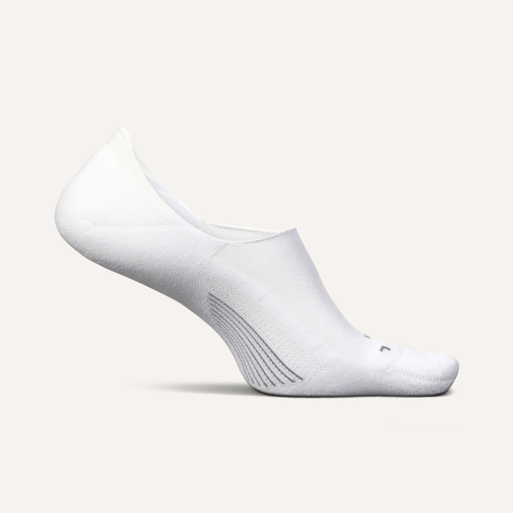 White Feetures Elite Light Cushion no-show sock with gray accents