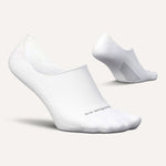 Two white Feetures Elite Light Cushion no-show socks on clean background