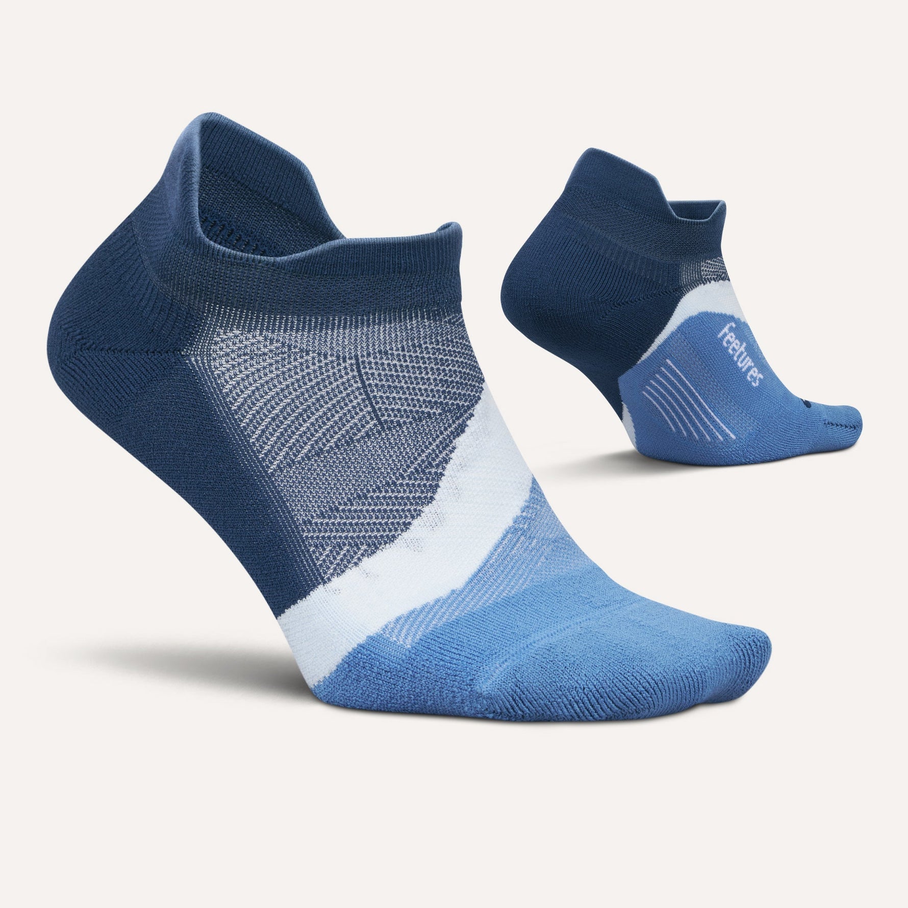 Feetures Elite Light Cushion Tab socks in blue gradient colorway