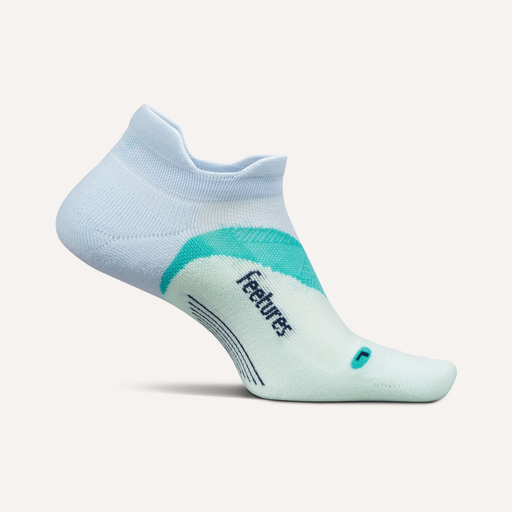 Feetures Elite Light Cushion No Show Tab sock in Mint Chip colorway, studio shot