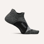 Feetures Elite Light Cushion Tab athletic sock in heather grey with black heel and toe