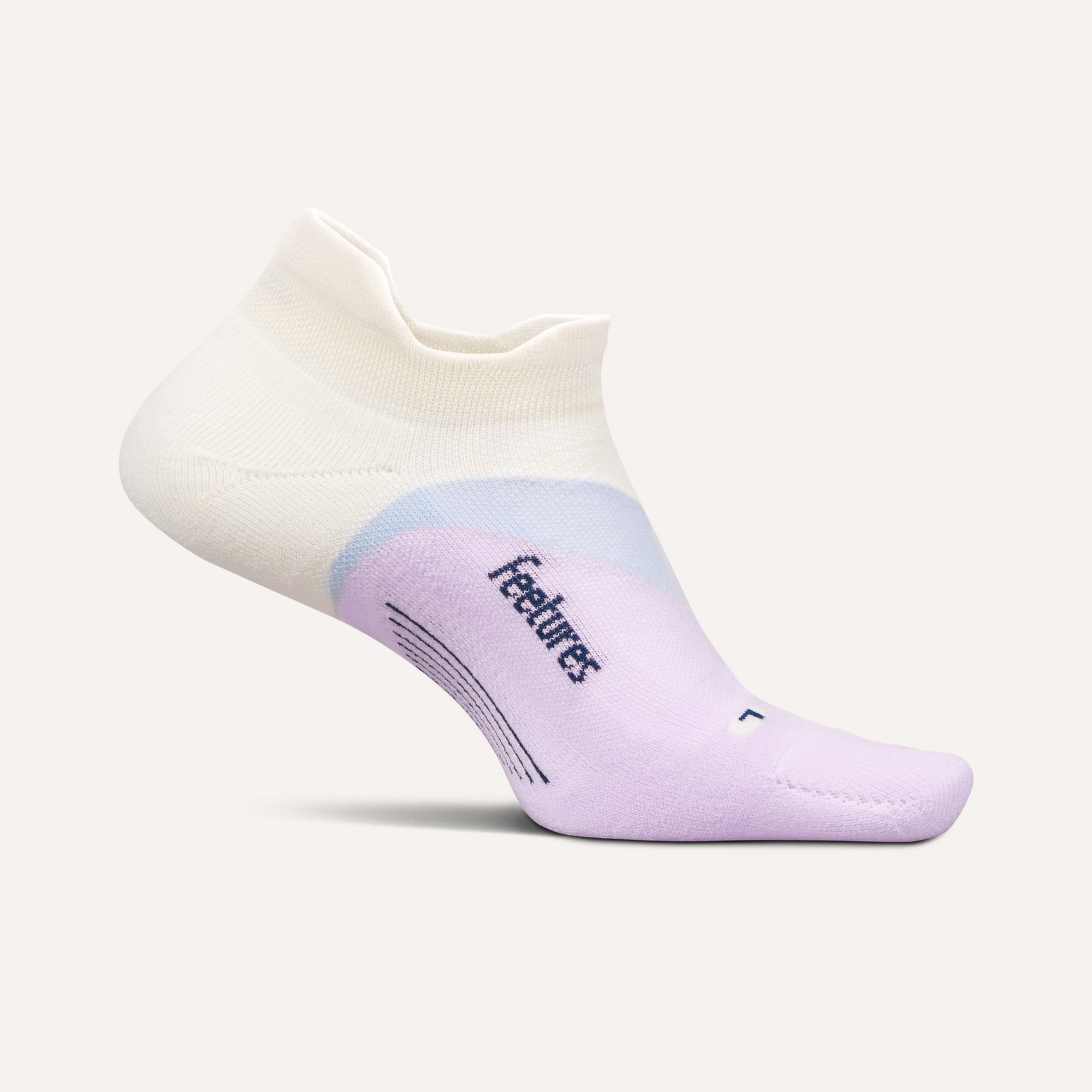 Feetures Elite Light Cushion Tab running sock in white with pink gradient