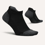 Feetures Elite Max Cushion Tab no-show athletic socks in black and grey