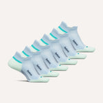Feetures Elite Max Cushion Tab socks in Stone Ivy, six-pack set displayed in a row