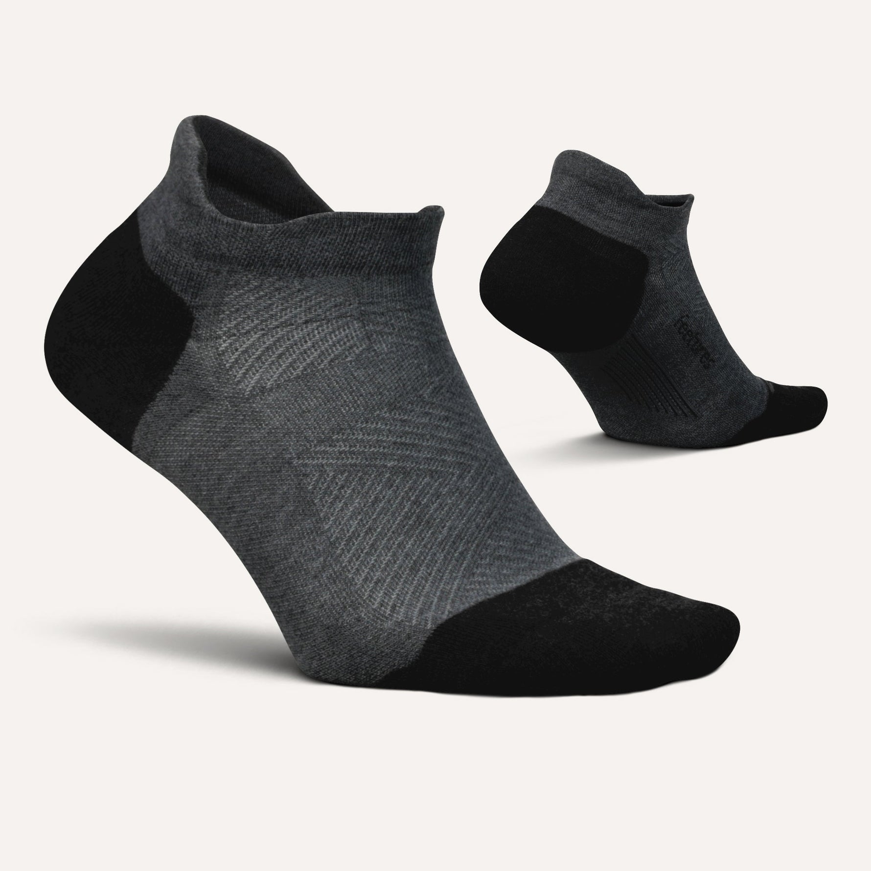 Feetures Elite Max Cushion no-show running socks in grey with black accents