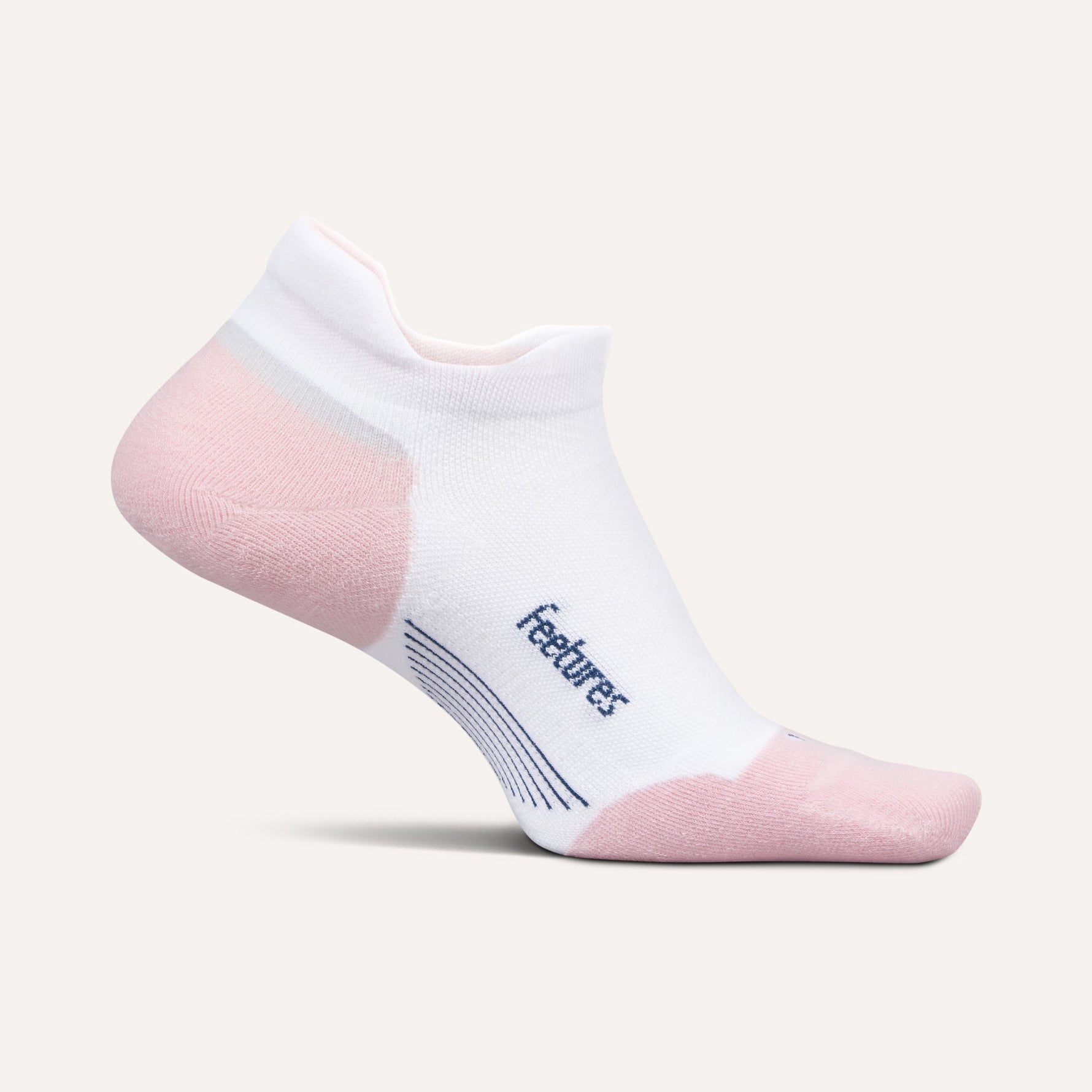 Feetures Elite Max Cushion Tab no-show sock in white and rose pink
