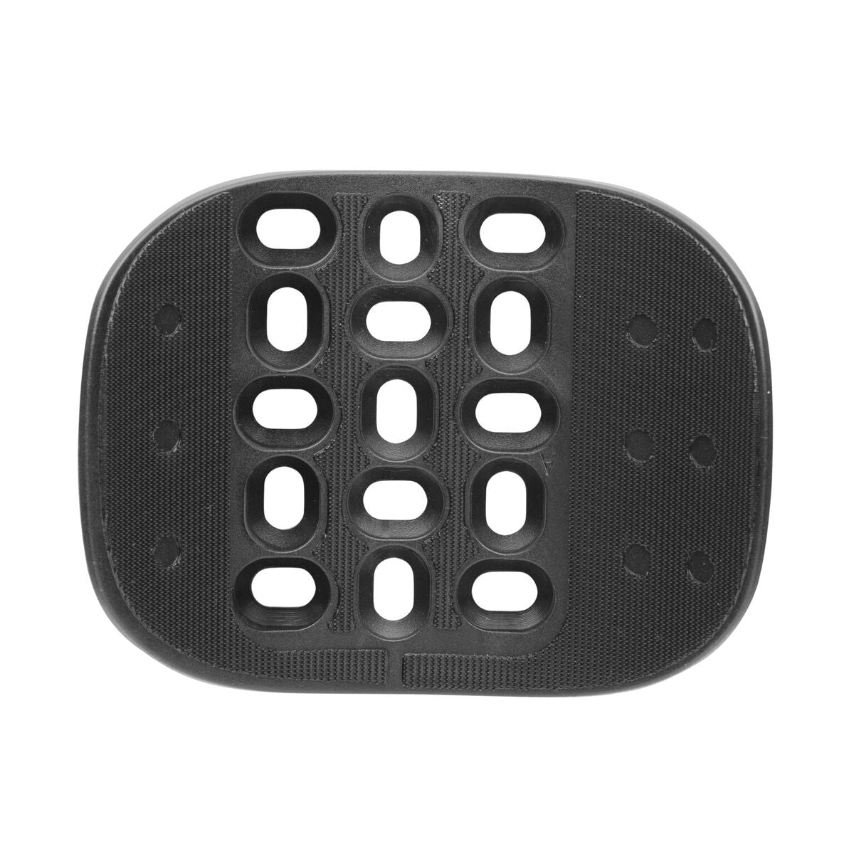 Profile Design Ergo Plus black armrest pad with oval ventilation holes on white background