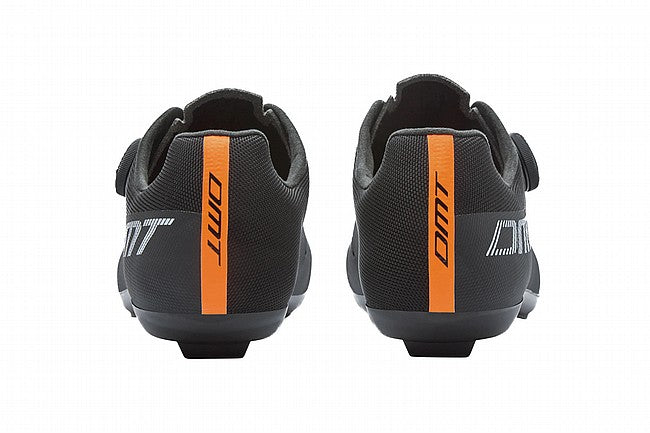 DMT KR4 Road Cycling Shoes in black with silver accents and orange details, rear view