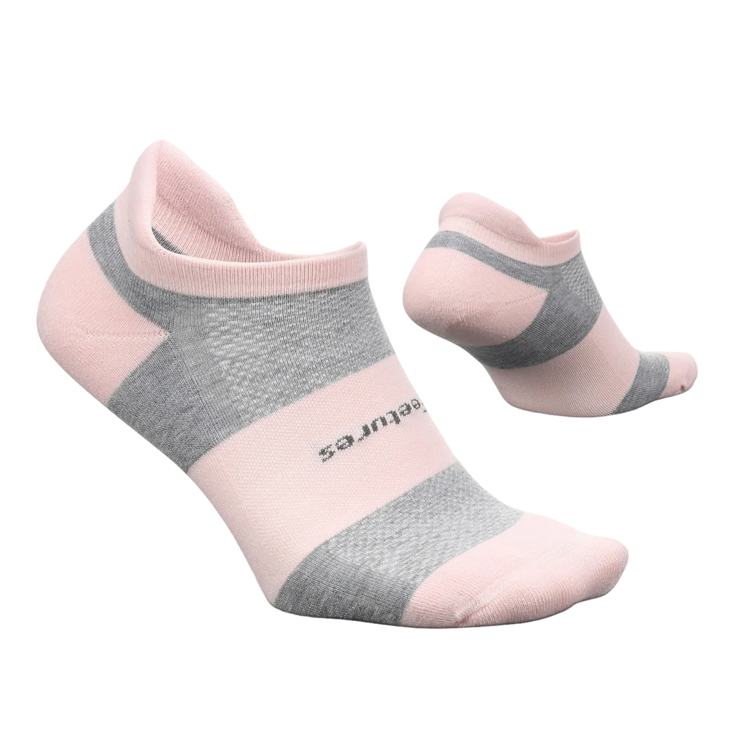 Feetures pink and gray striped no-show athletic socks with cushioned sole