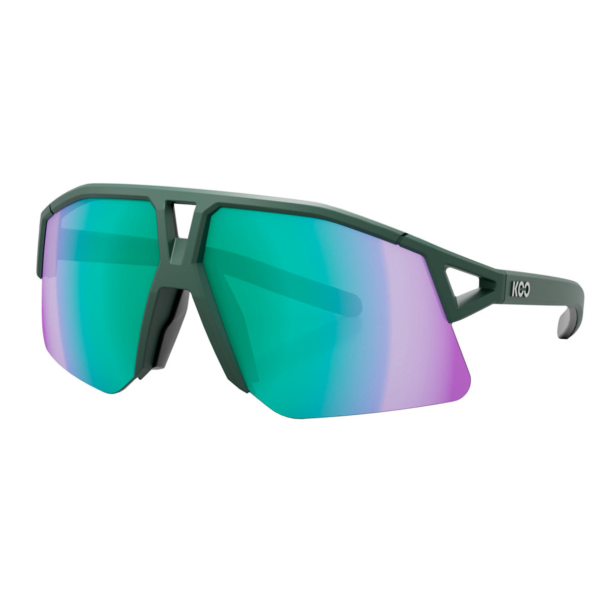 KOO sport sunglasses with forest green matte frame and green mirror lenses