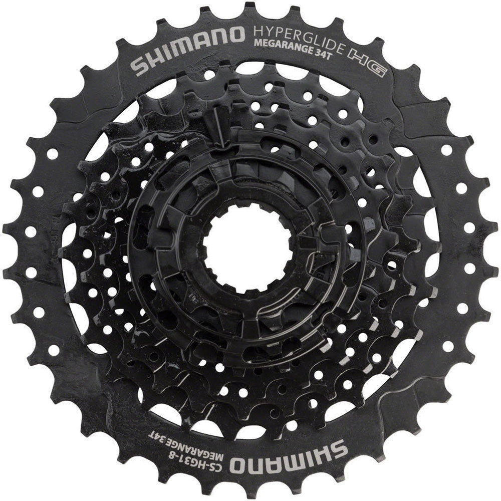 Shimano CS-HG31-8 Hyperglide Megarange 34T 8-speed bicycle cassette in black