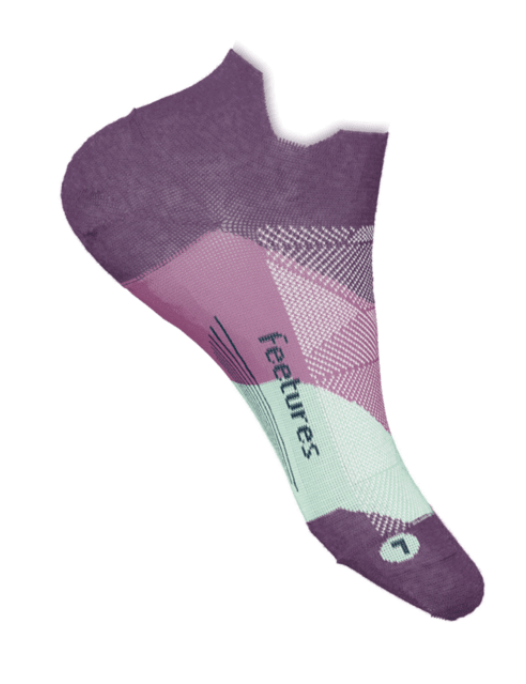 Feetures Elite Max Cushion Tab sock in lavender purple with pink and mint accents