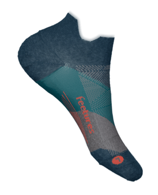 Feetures Elite Light Cushion Tab sock in tech blue colorblock pattern