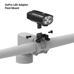 Lezyne GoPro LED adapter with black flexi mount attached to bike frame