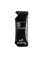 Single Maurten Gel 100 black hydrogel sports fuel sachet, 40g serving on white background