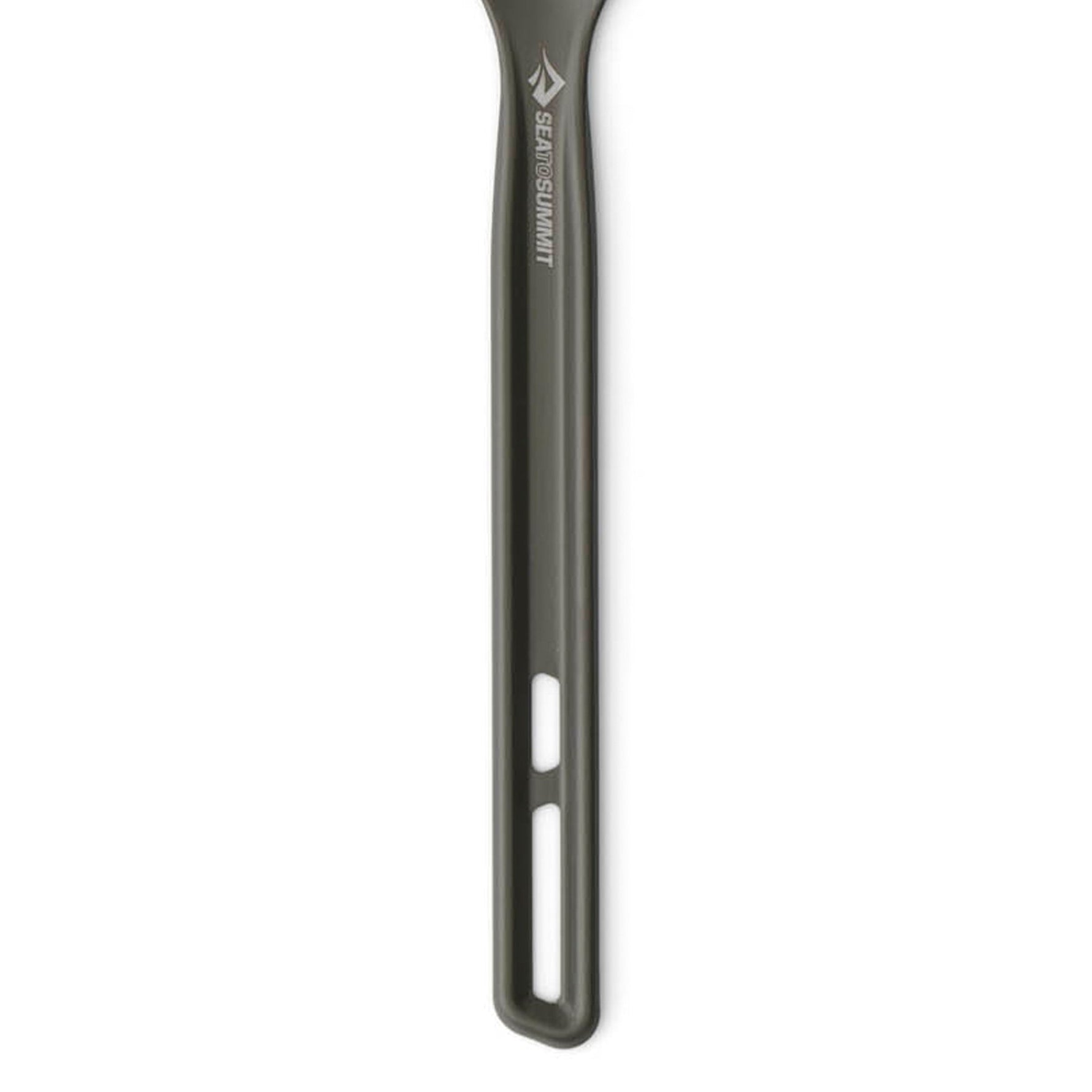 Sea to Summit olive green ultralight spork with long handle on white background