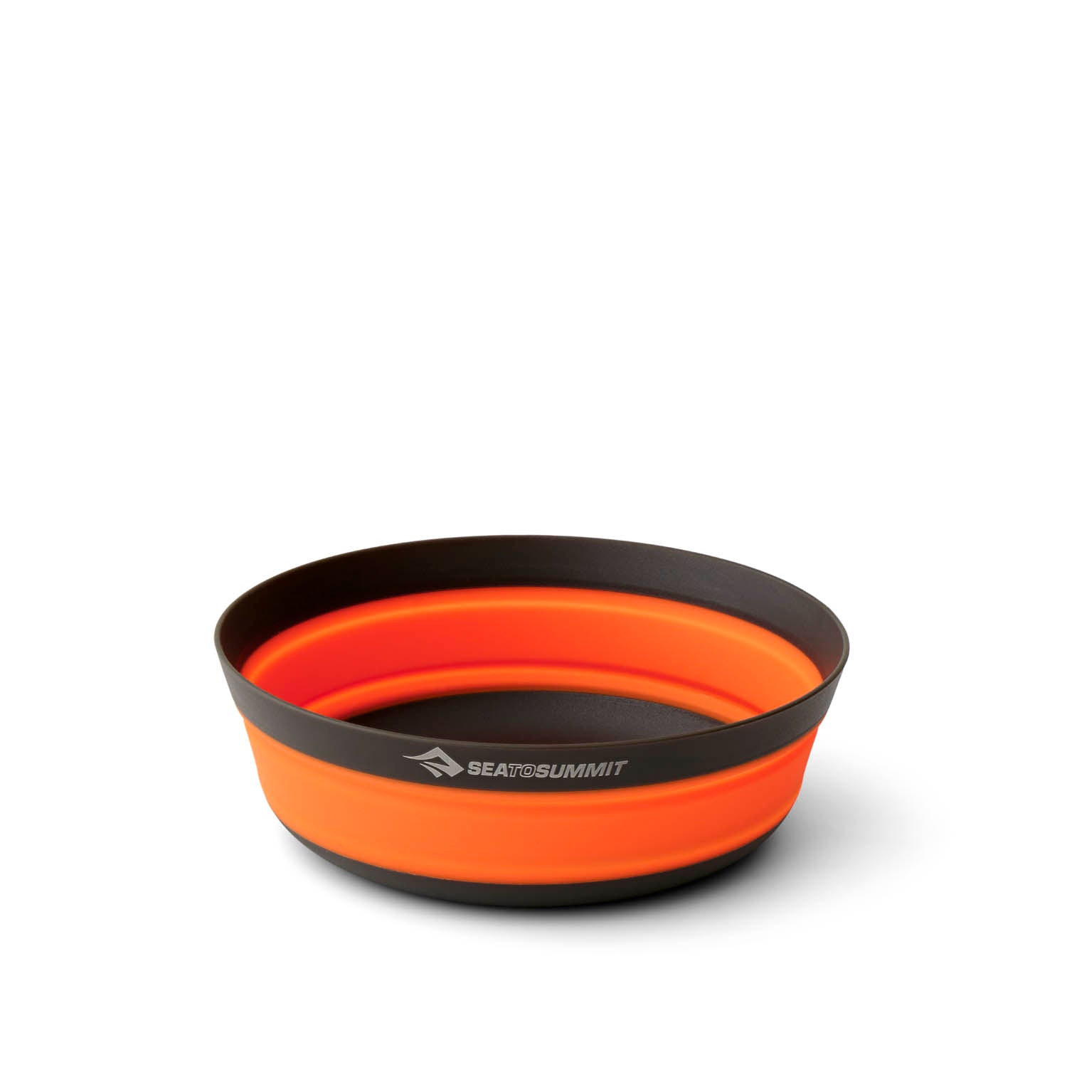 Sea To Summit orange collapsible silicone bowl with black rim on white background