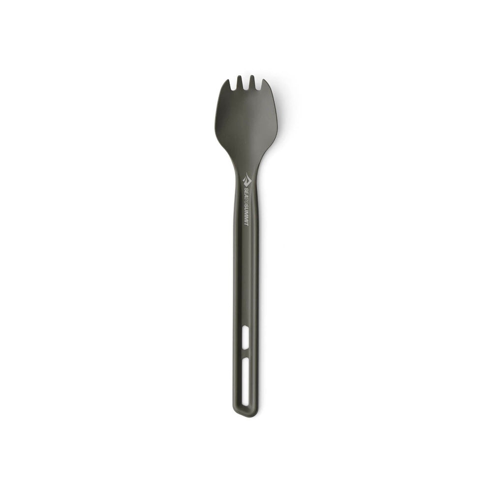 Sea To Summit olive green ultralight spork with long handle on white background