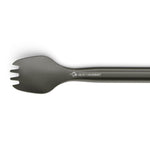Sea to Summit olive green ultralight spork with long handle on white background