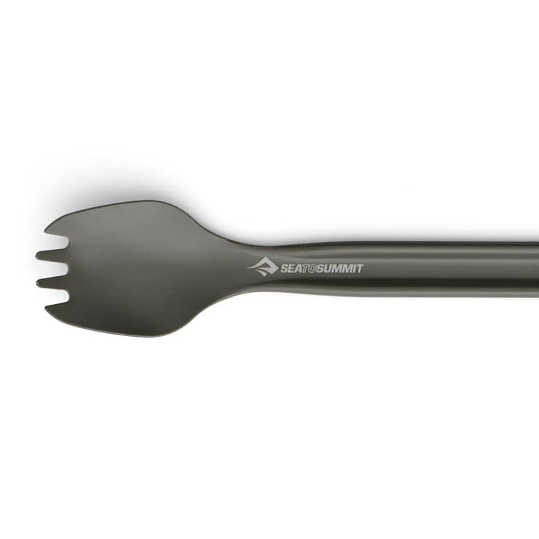 Sea to Summit olive green ultralight spork with long handle on white background