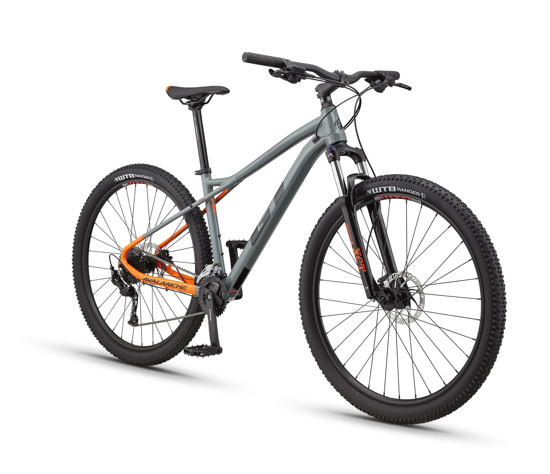 GT Avalanche Sport mountain bike in gunmetal gray with orange graphics