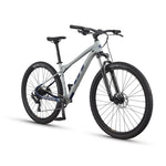 GT Avalanche mountain bike in light gray with blue accents on white background