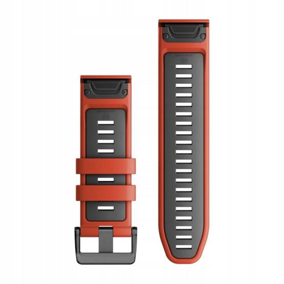 Garmin QuickFit 26mm watch band in flame red silicone with graphite accents