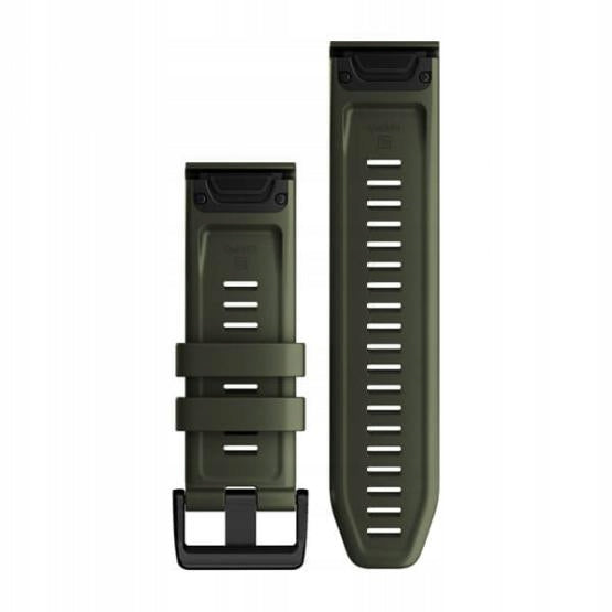 Garmin QuickFit 26 watch band in moss green silicone with black buckle