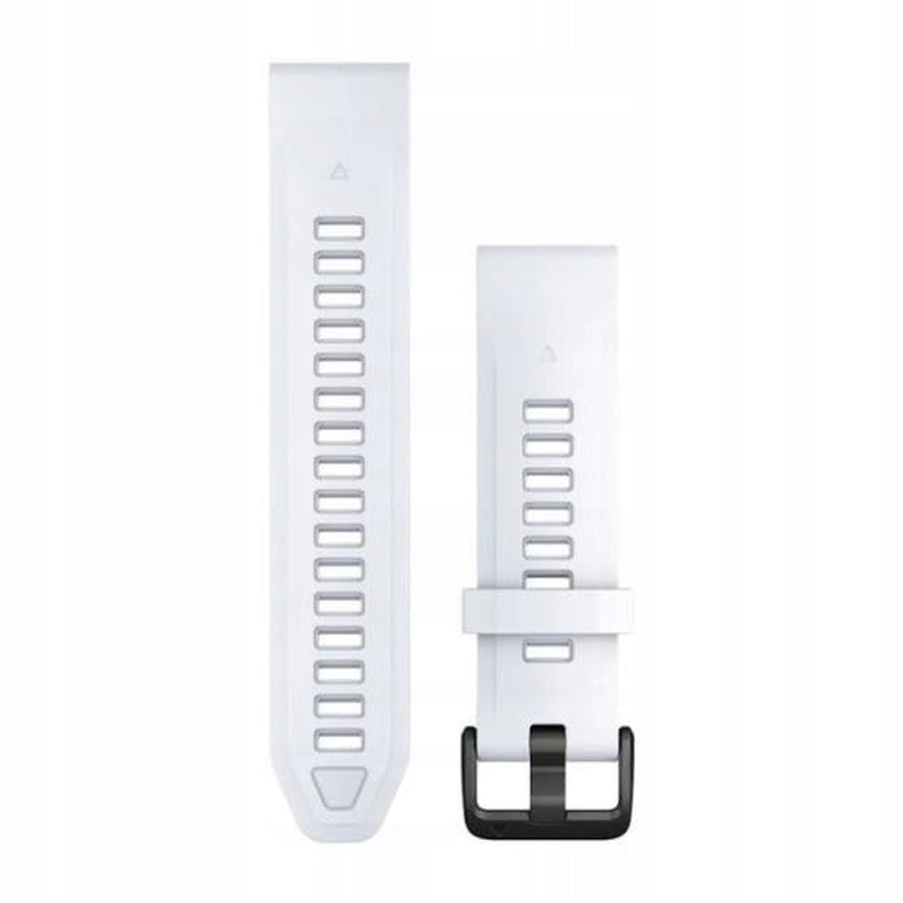 Garmin QuickFit 20mm silicone watch band in whitestone color with black buckle
