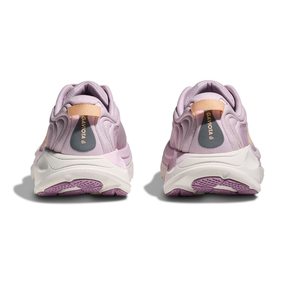 Hoka Gaviota 6 women's running shoes in lilac cream colorway, rear view