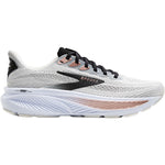 Brooks Ghost 17 women's running shoe in white with black and rose gold accents