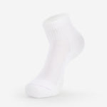 Thorlos white ankle golf sock with ribbed cuff and cushioned sole displayed on foot form