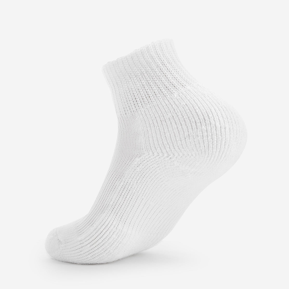 Thorlos white ankle-length golf sock with cushioned sole and ribbed cuff
