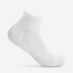 Thorlos white ankle golf sock with mesh ventilation and ribbed cuff on clean background