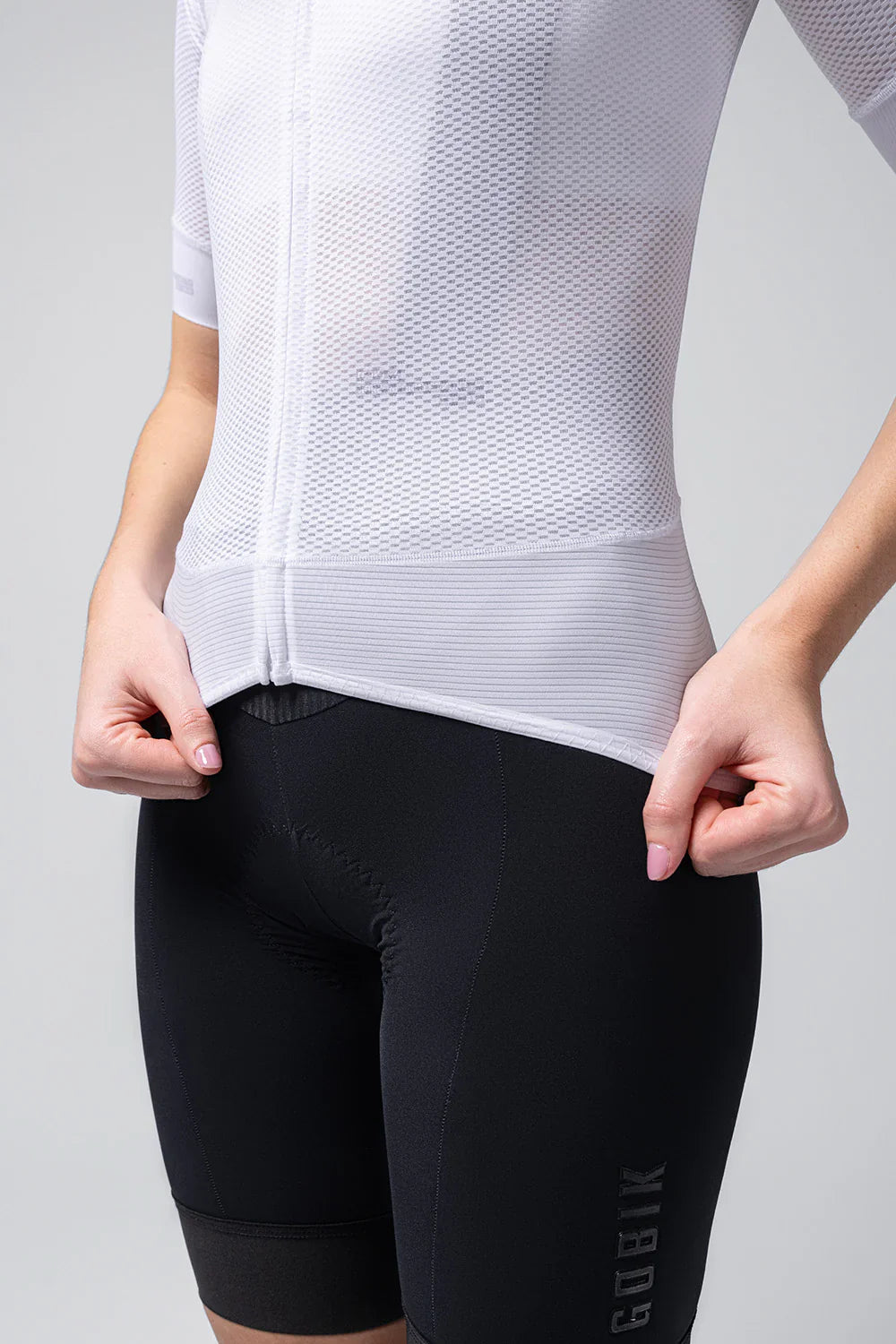 GOBIK Carrera 2.0 Unisex Jersey in Chalk - professional studio shot showing mesh texture