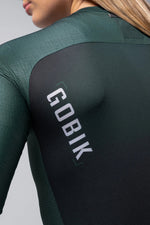 Gobik Infinity cycling jersey in bunker green with white logo on back