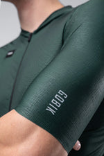 Gobik Infinity cycling jersey in bunker green with textured fabric detail