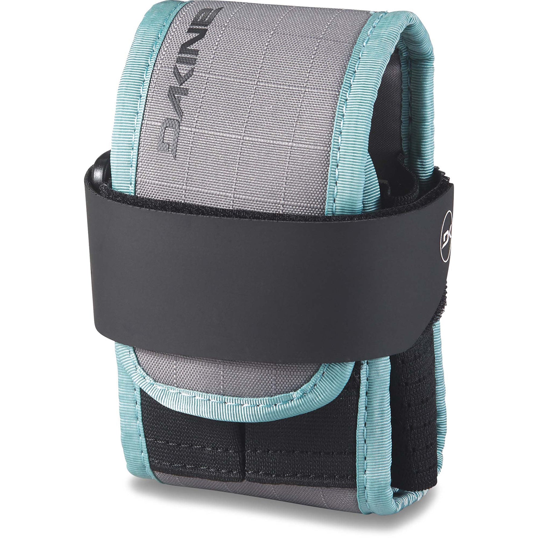Dakine protective gear with gray fabric and teal blue trim and black strap