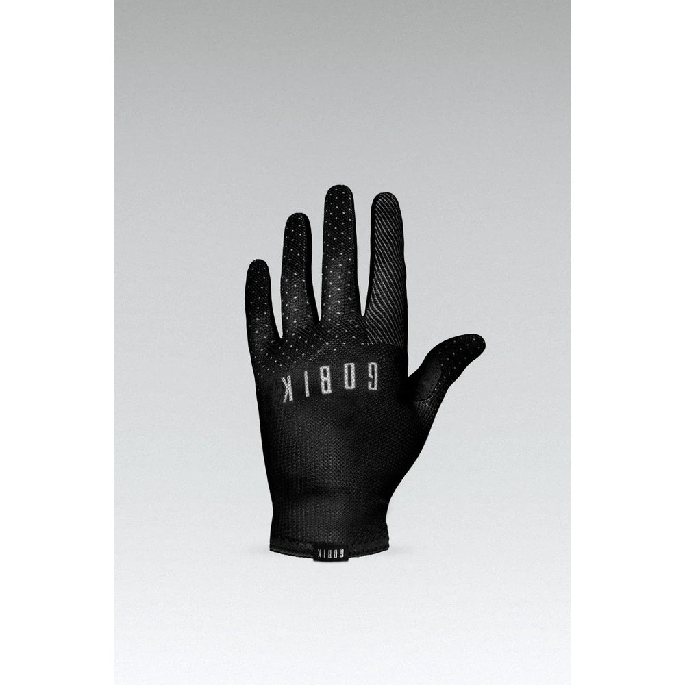 Gobik Eagle unisex long finger cycling glove in black darkness colorway, palm view