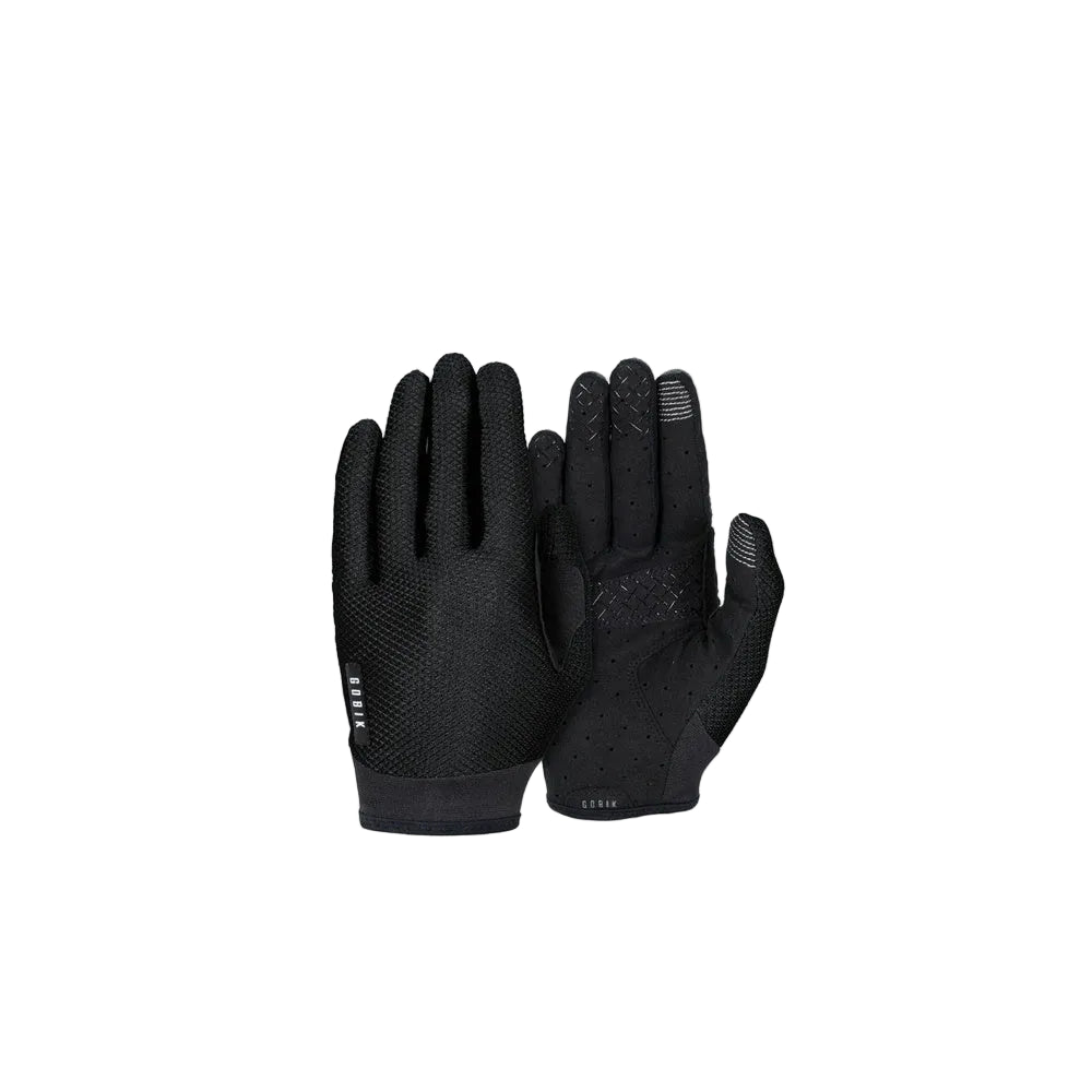 Black Gobik Lynx cycling gloves with textured palm and touchscreen fingertips