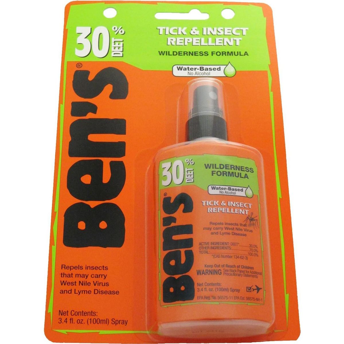 Ben's 30% DEET Wilderness Formula Tick and Insect Repellent 3.4 oz pump spray in retail blister packaging