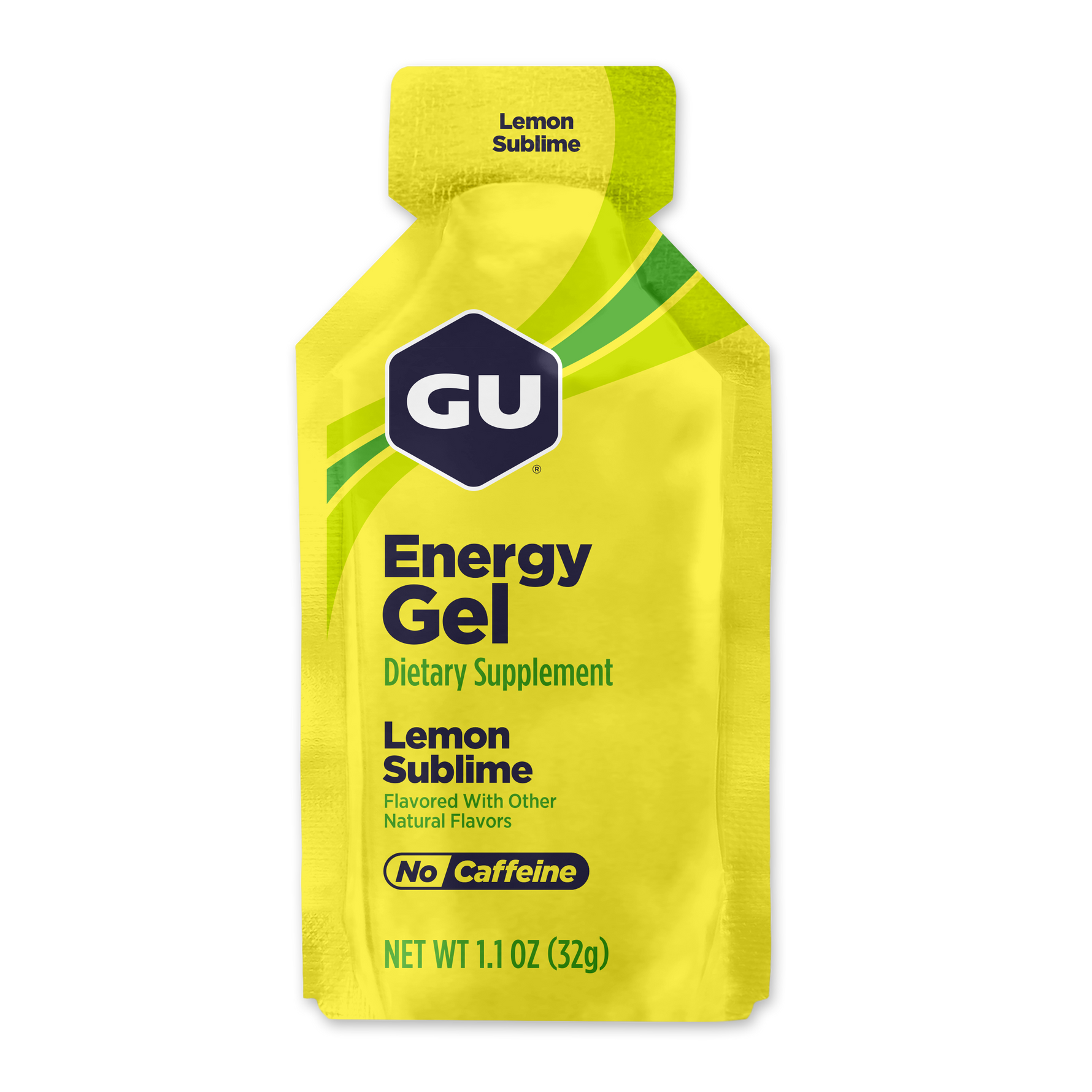 GU Energy Gel Lemon Sublime flavor dietary supplement in yellow packaging