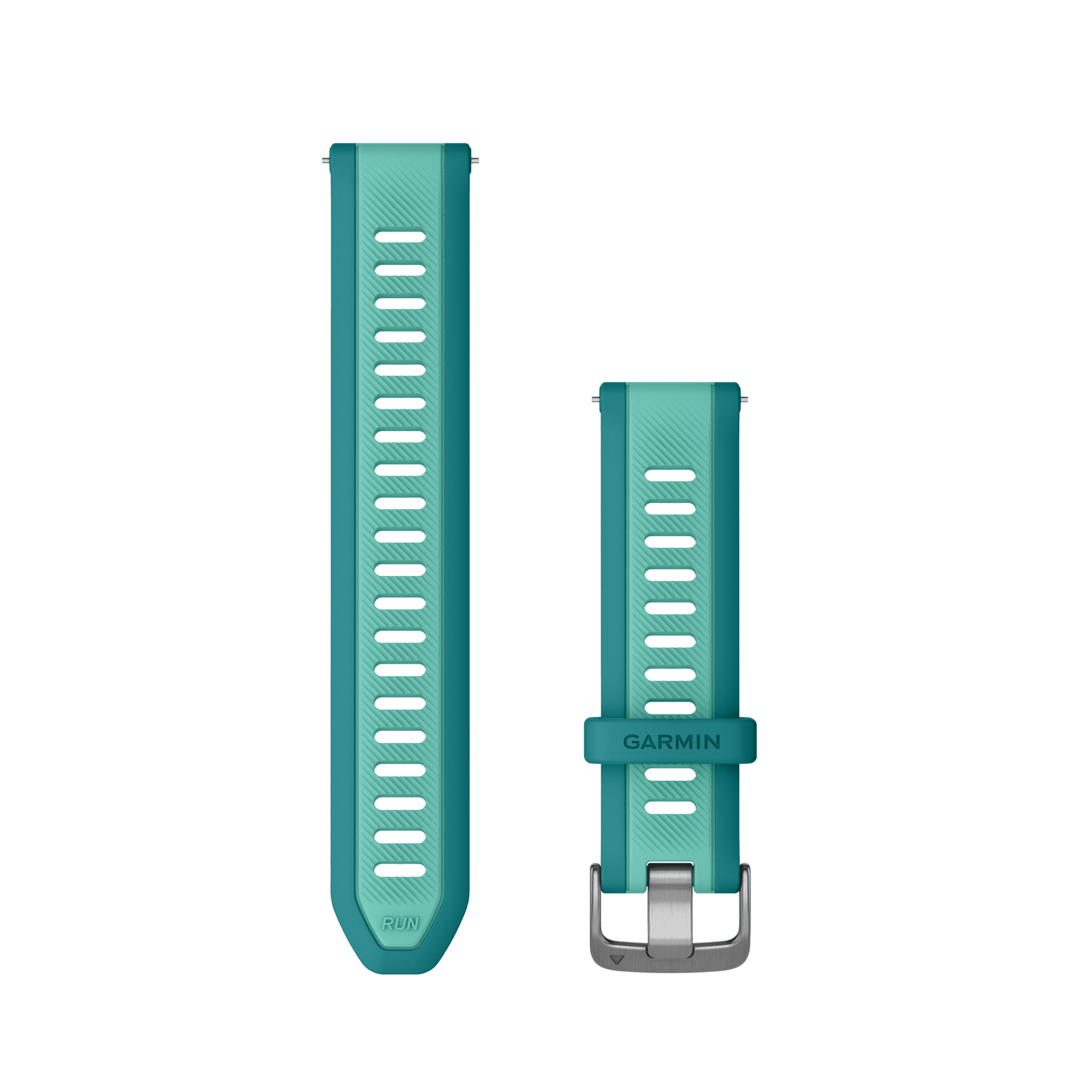 Garmin QuickFit 20 silicone watch band in turquoise with quick-release mechanism