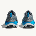 Hoka Gaviota 5 running shoes in limestone gray with diva blue sole accents