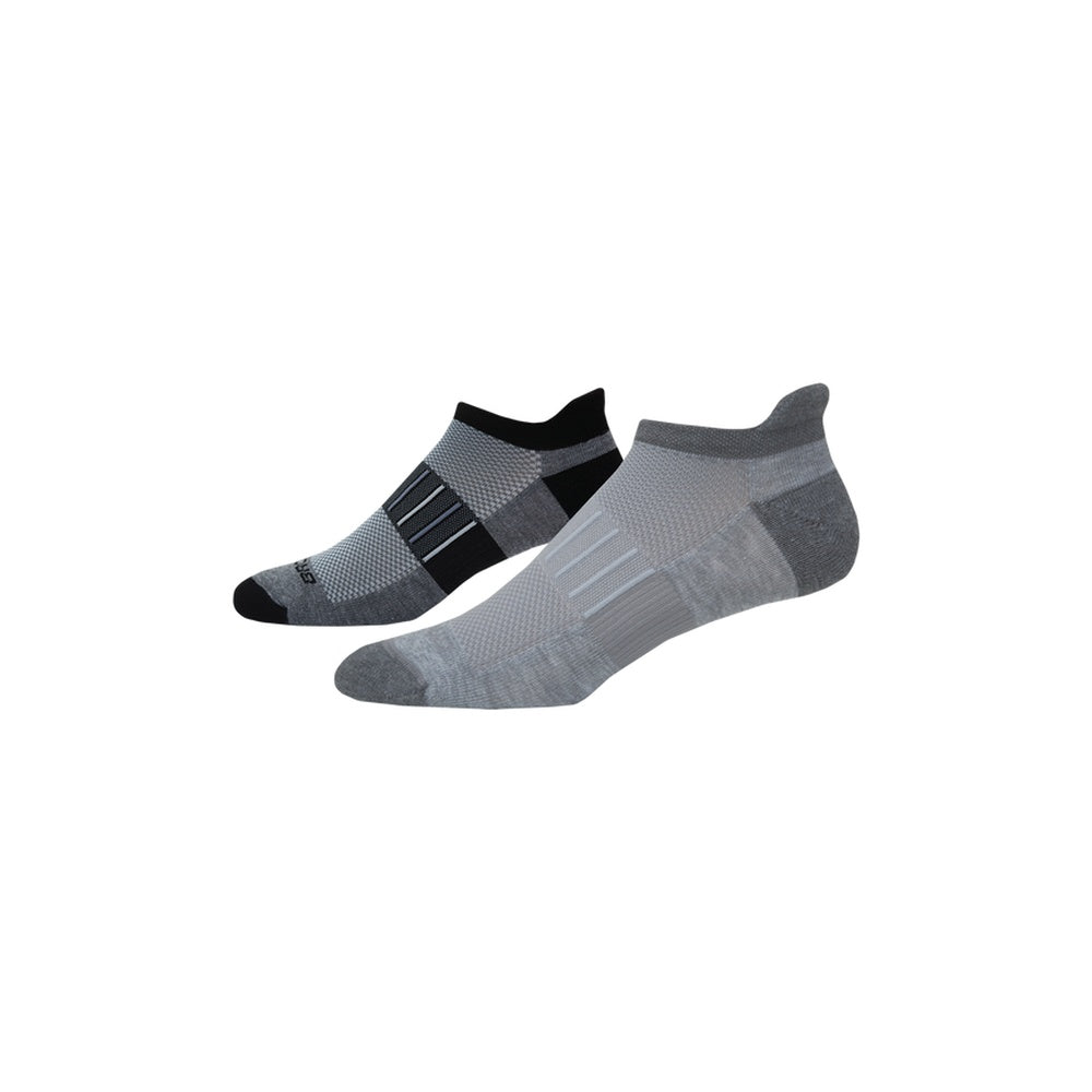 Two Brooks Ghost midweight running socks in gray and black colorway