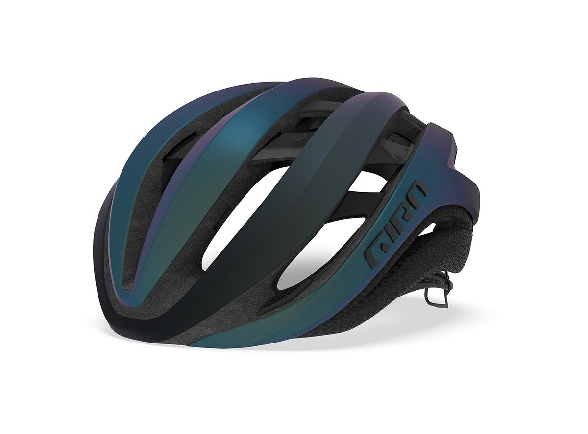 Giro Aether MIPS road cycling helmet in matte black with blue pearl finish