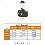 Almsthre padded short finger cycling gloves in midnight black with size guide chart