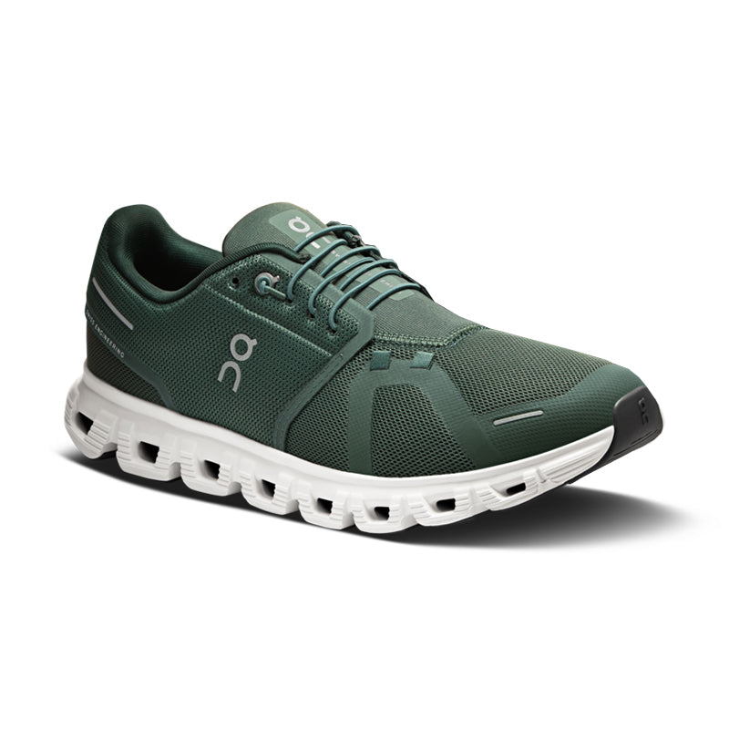 On Cloud 6 men's running shoes in olive green with white CloudTec sole
