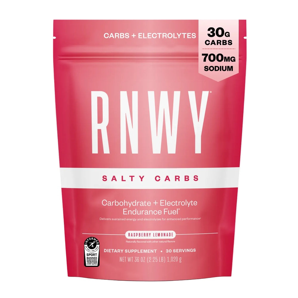 RNWY Salty Carbs raspberry lemonade flavor endurance fuel supplement pouch